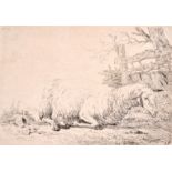 Karel Dujardin (c.1626-1678) Dutch. ‘A Sheep near a Fence', Etching, Inscribed on the mount,