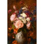 William Perkins Babcock (1826-1899) American/French. Still Life with Flowers in a China Vase, Oil on
