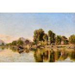 Frederick William J Shore (1844-1916) British. “A Village Scene on the River Chanab, Kashmir