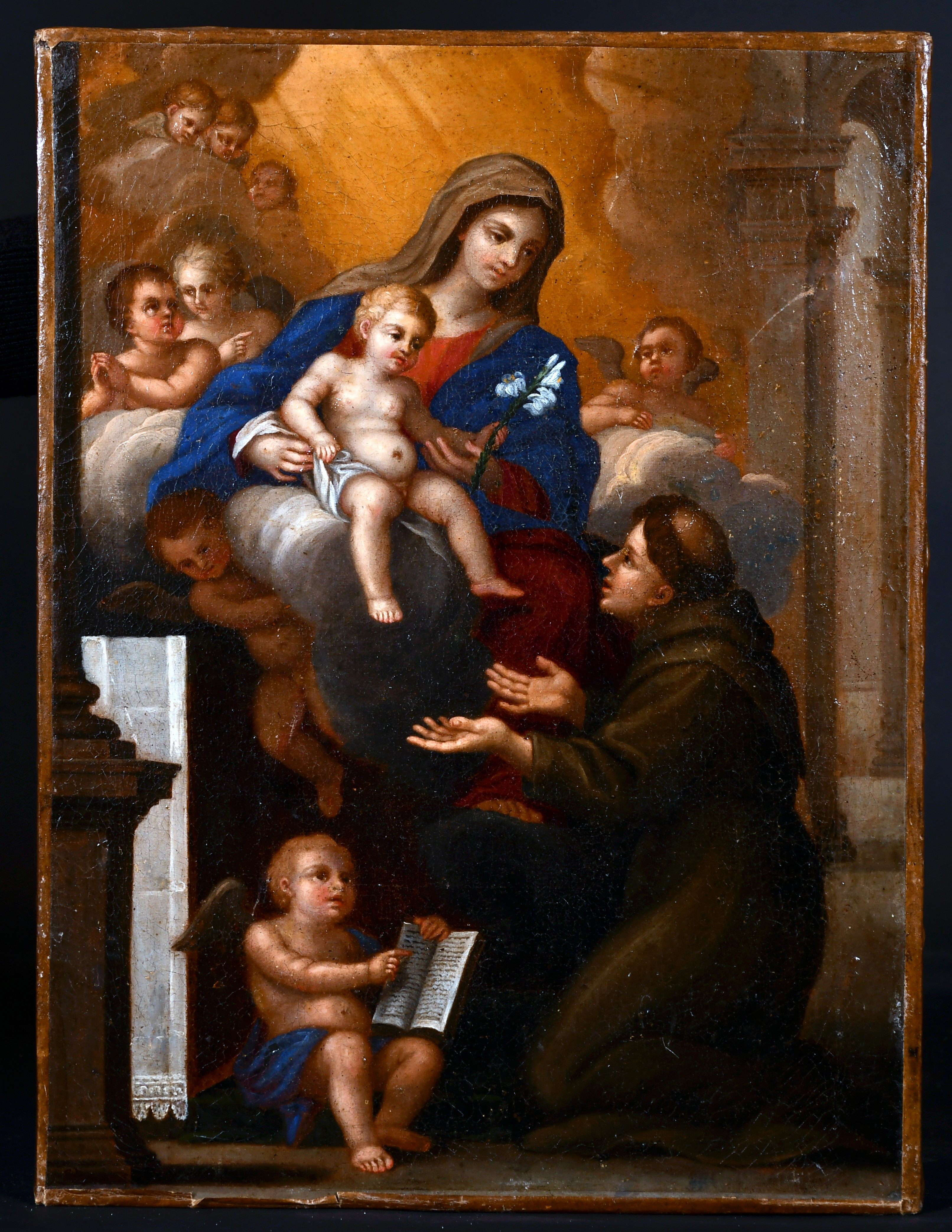 17th Century Italian School. The Madonna and Child with Attendants, Oil on canvas, Unframed, 16” 12” - Image 2 of 3