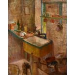 Kathleen Browne (1905-2007) New Zealand. “The Kitchen”, Oil on canvas, Signed, and Inscribed on