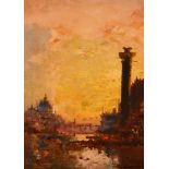 Henry Duvieux (1855-1902) French. A Venetian Scene at Sunset, Oil on Canvas, Signed, 13” x 9.5” (