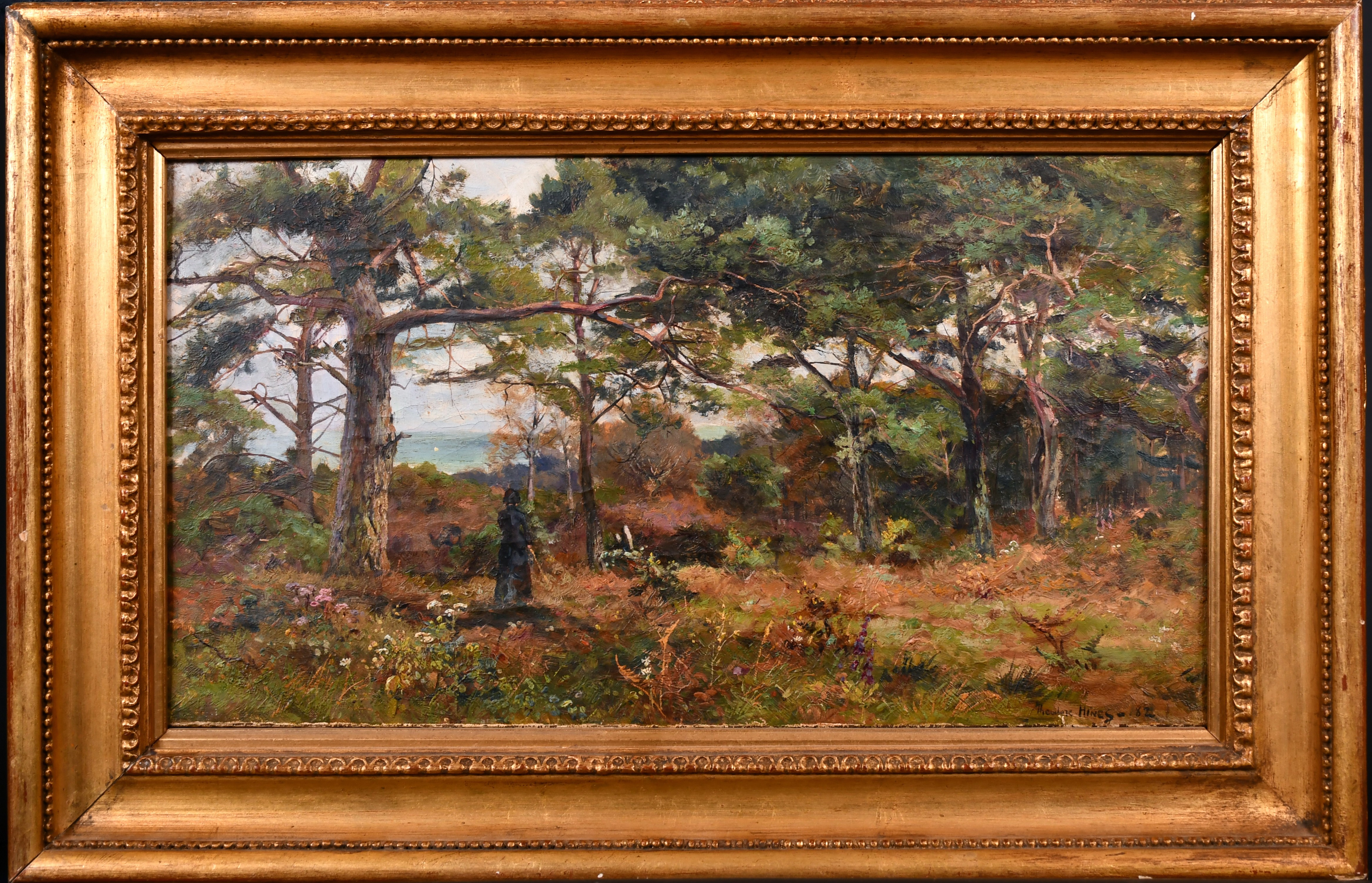 Theodore Hines (act.1876-1889) British. “In a Fir Wood, Studland, Dorset”, Oil on Canvas, Signed and - Image 2 of 5