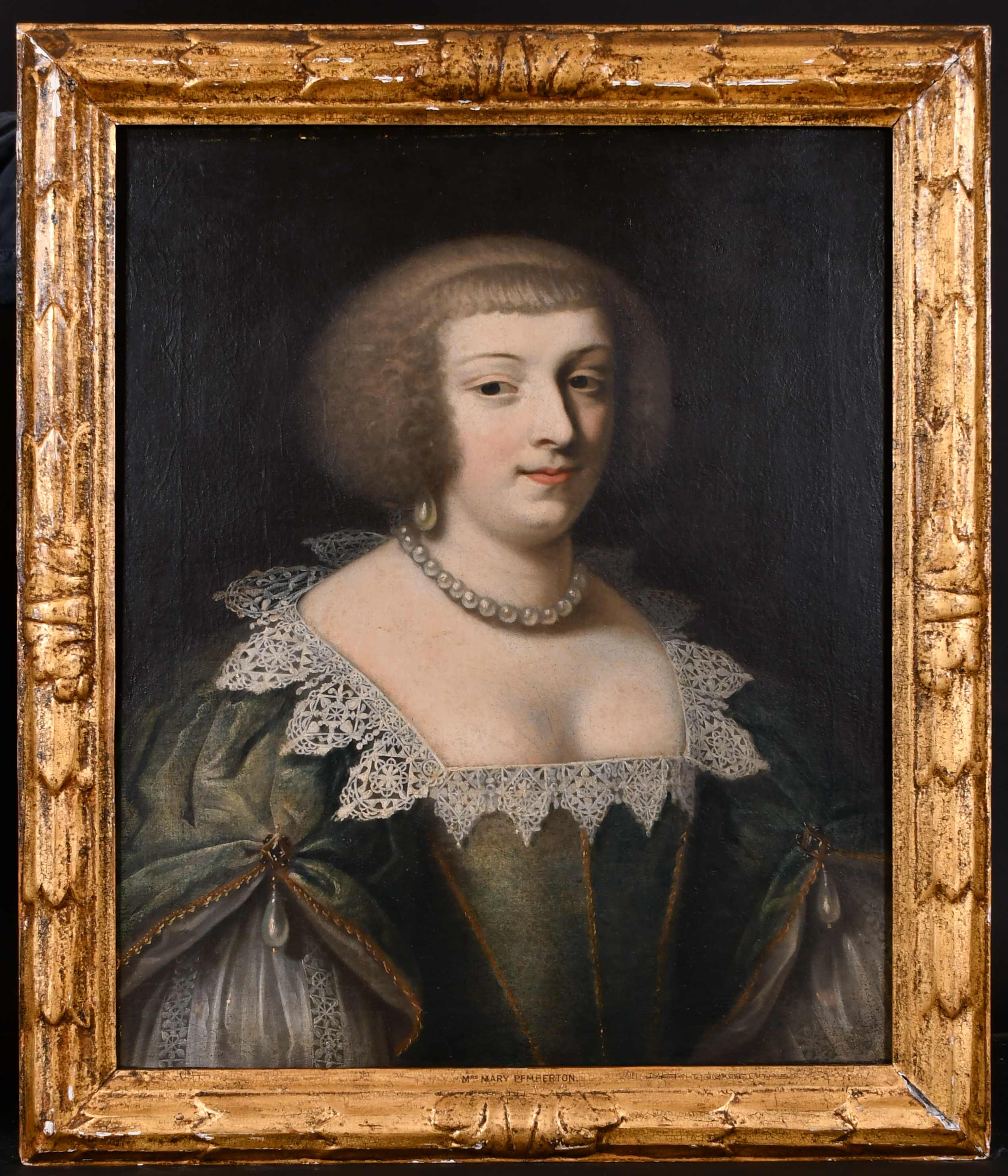 17th Century English School. "Portrait of Mrs Pemberton", Oil on canvas, Inscribed on a label on the - Image 2 of 8