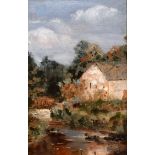 M… Speer (Early 20th Century) British. A Cottage by a Stream, Oil on Artist’s Board, Signed, 12” x