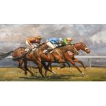 Neil Cawthorne (1936- ) British. A Racing Scene, Oil on canvas, Signed, 20” x 36” (50.8 x 91.5cm)