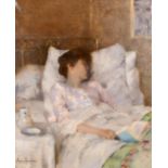 Attributed to Jeanne Jacquemin (1863-1938) French. ‘Rest’, a Sleeping Lady holding a Book, Oil on