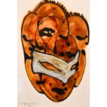 20th Century Italian. Study of a Mask, Mixed Media, Indistinctly Signed and Dated 1970, 19" x 13" (