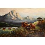 Robert Cleminson (act.c.1864-c.1903) British. Highland Cattle in a Landscape, Oil on Canvas, Signed,