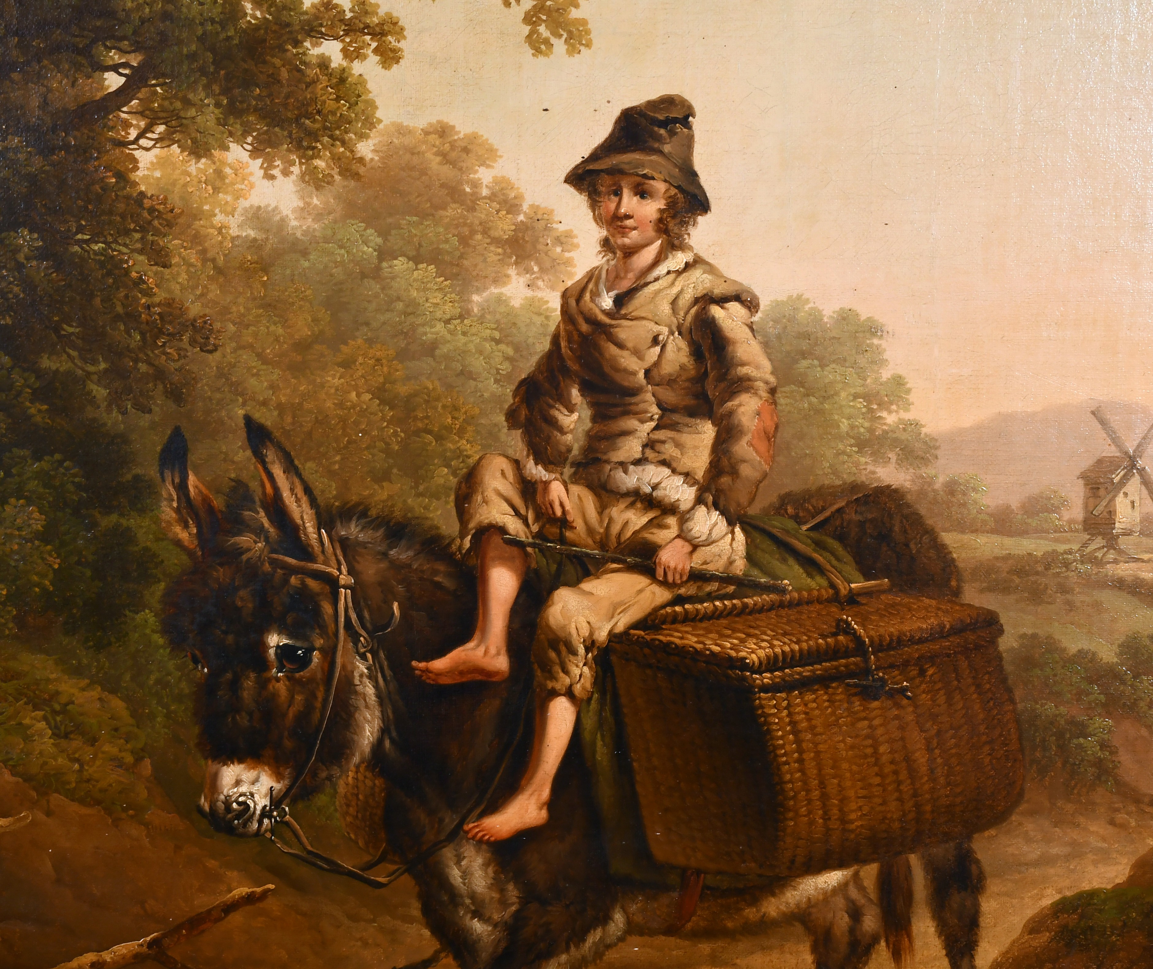 Charles Towne (1763-1840) British. A Young Boy on a Donkey, a Dog in the foreground and a Windmill - Image 4 of 5