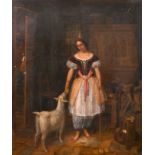 Early 19th Century French School. A Young Girl Feeding a Goat, Oil on Canvas, Indistinctly Signed,