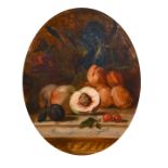 Philippe Rousseau (1816-1877) British. Still Life with Fruit on a Ledge, Oil on panel, Signed, and