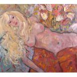 Kanwaldeep Singh Kang ‘Nicks’ (1964-2007) Indian. "Blondie", A Naked Girl Reclining, Oil on