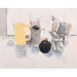 Janet Boulton (1936 - ) British. "Still Life with Jugs". Mixed media, Signed in pencil, and