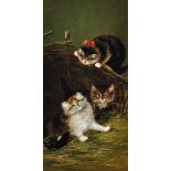 John Henry Dolph (1835-1903) American. 'Kittens at Play', with a Wicker Basket, Oil on Board,