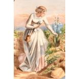 19th Century English School. A Young Lady Collecting Orchids, Watercolour, Arched, 8.25” x 5.25” (21