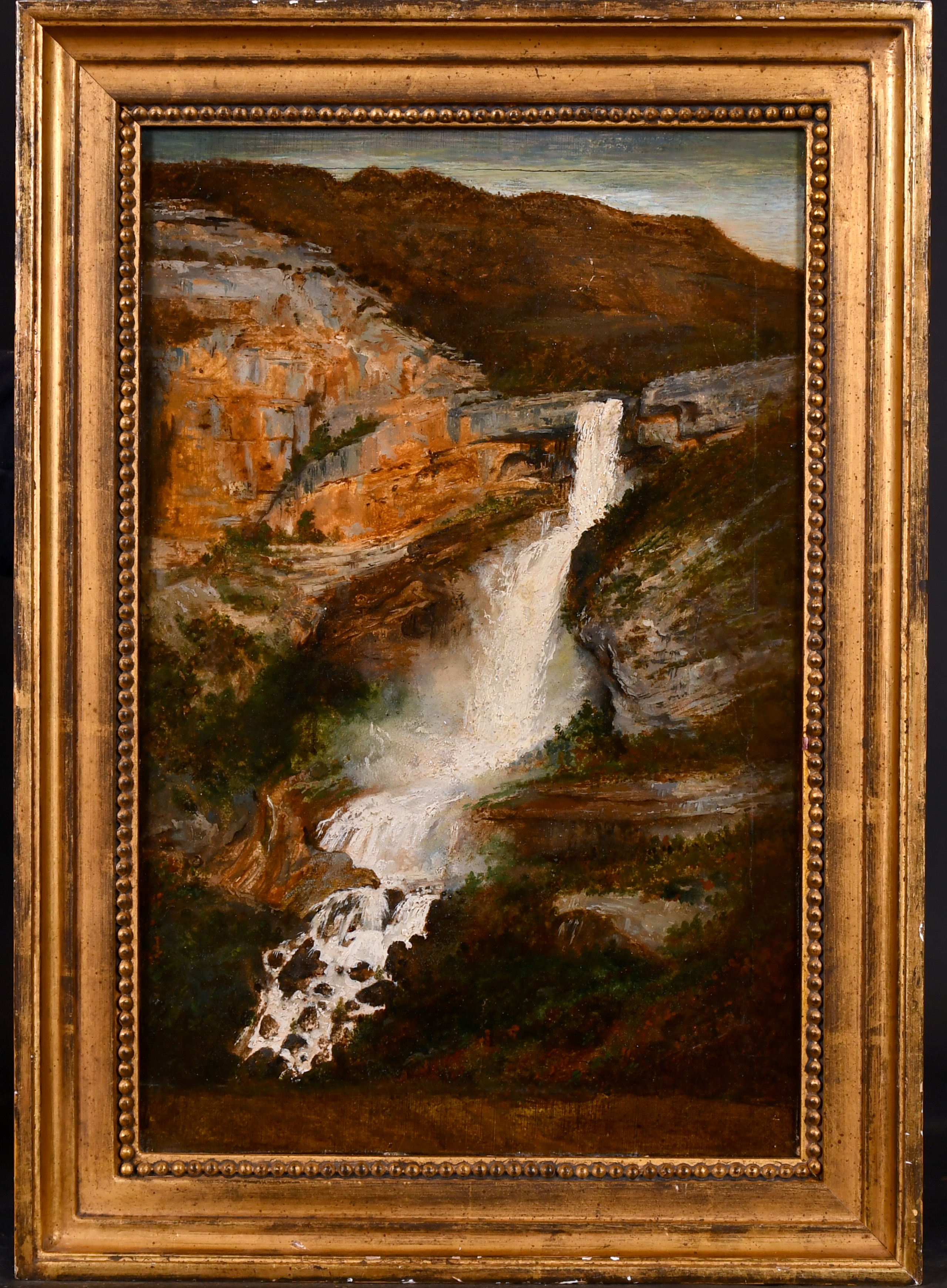 Auguste Flandrin (1804-1843) French. A Waterfall Scene, Oil on Paper, extended, Inscribed on the - Image 2 of 4