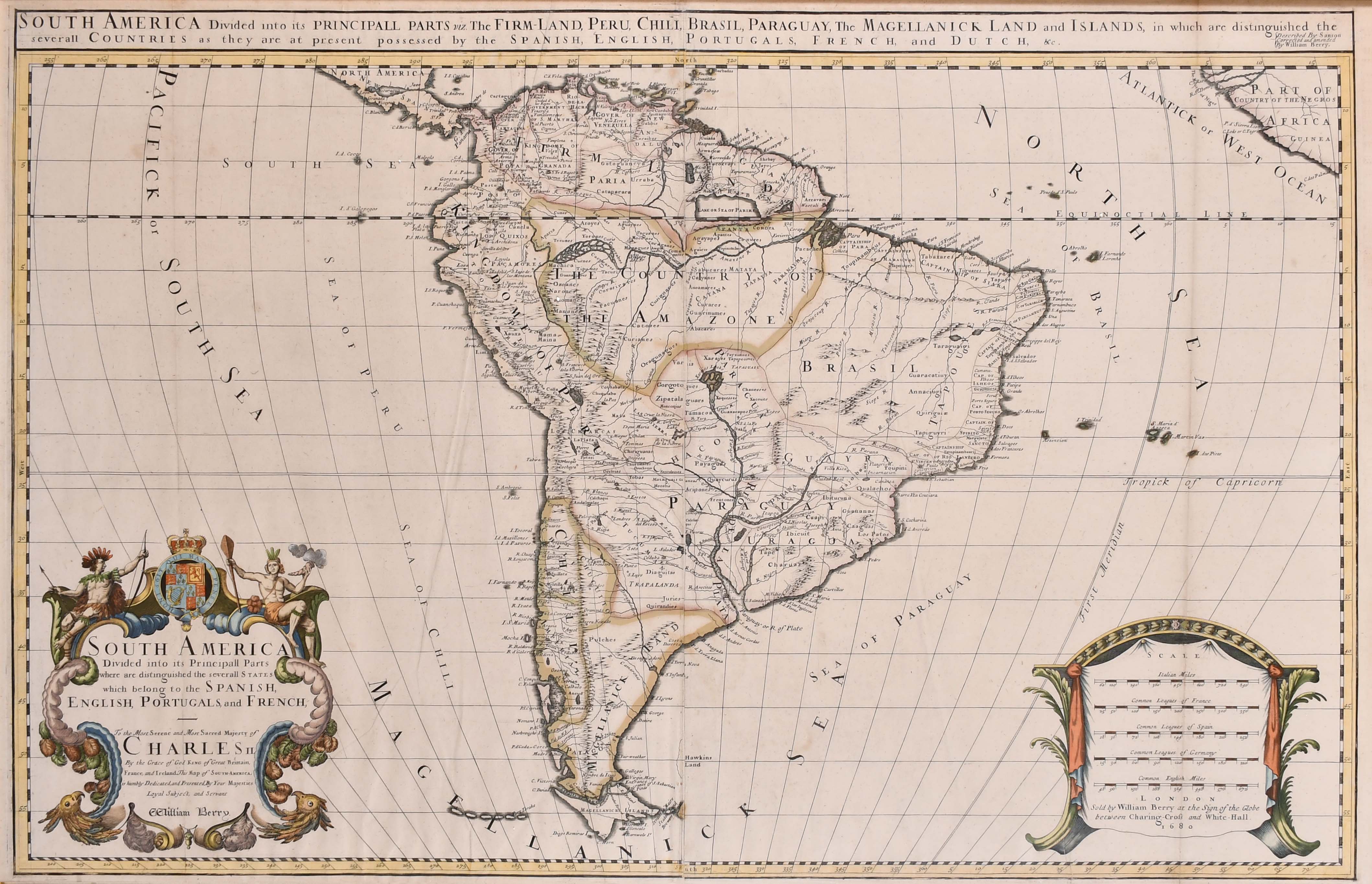 William Berry (1639-1718) British. “South America”, Map, 22.25” x 35” (56.5 x 88.7cm)