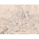 Manner of Charles Cattermole (1832-1900) British. “The Hero’s Return”, Pencil, 6.5” x 9.25” (16.5