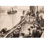 Charles William Cain (1893-1962) British. ‘Unloading the Catch’, Etching, Signed and Inscribed ‘