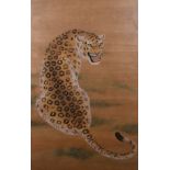 20th Century Chinese School. Study of a Leopard, Watercolour on a Print Base on Fabric, 48” x 30” (