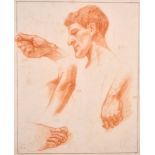 Leslie Moffat Ward (1888-1978) British. A Study of Hands, Feet and a Head, Sanguine, with “E. S. K.”