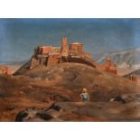 Alfred de Curzon (1820-1895) French. The Acropolis with a Figure in the foreground, Oil on Canvas,