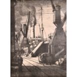 Leslie Moffat Ward (1888-1978) British. “Liners taking in Stores, Southampton Docks”, Lithograph,