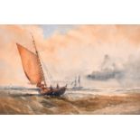 Walter William May (1831-1896) British. A Fishing Boat in Choppy Waters, Watercolour, Signed,