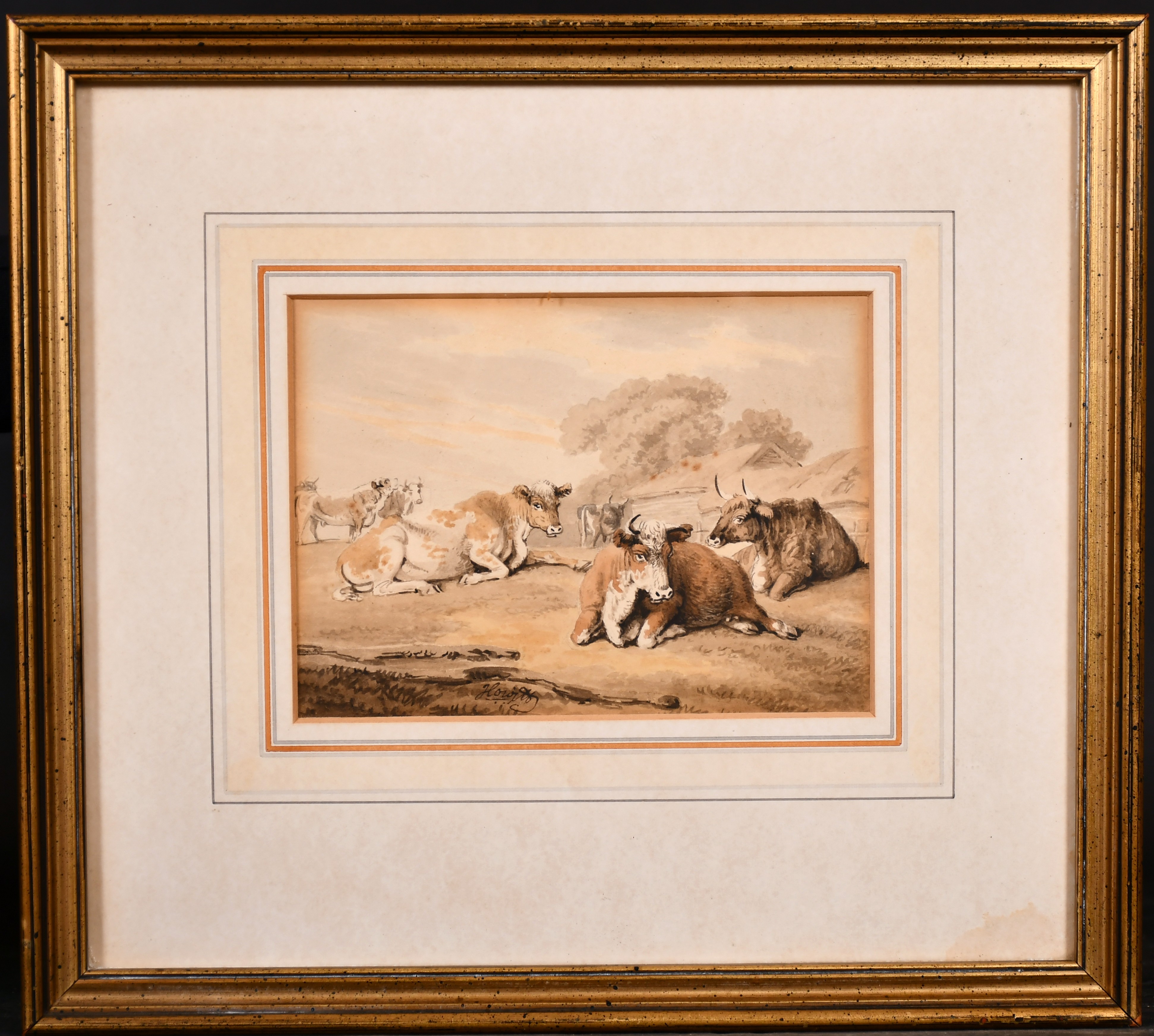 Samuel Howitt (c.1765-1822) British. Cattle Resting in a Field, Watercolour, Signed, and Inscribed - Image 2 of 5