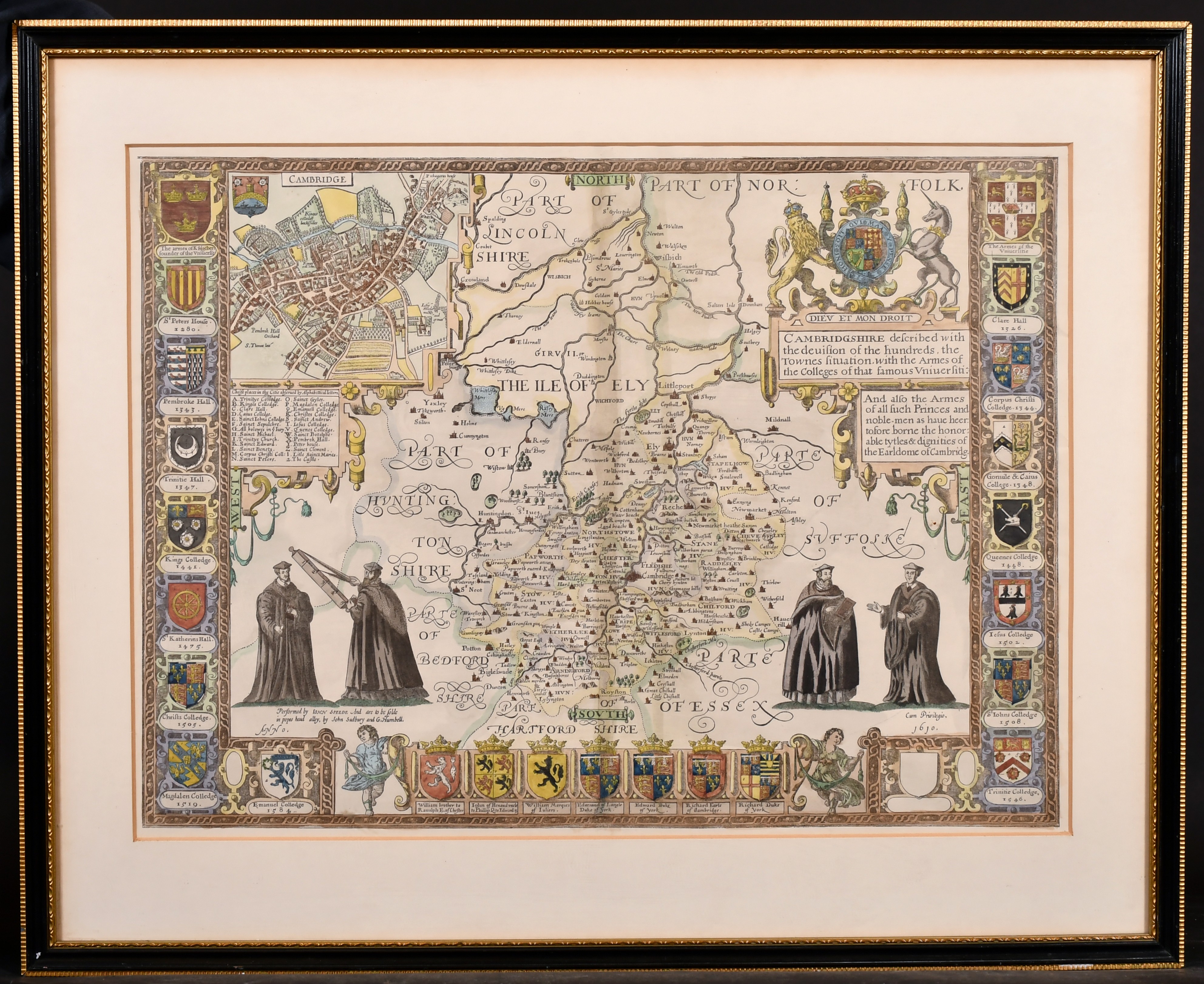 After John Speed (1552-1629) British. “Cambridgshire”, Map, 15” x 20.5” (38 x 52cm) - Image 2 of 5