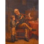 C… Fayero (19th Century) British. ‘The Toy Boat’, an Interior Scene with a Man showing a Child a