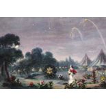 19th Century English School. A Garden Scene with Fireworks, Watercolour, Unframed, 4.5” x 6.75” (