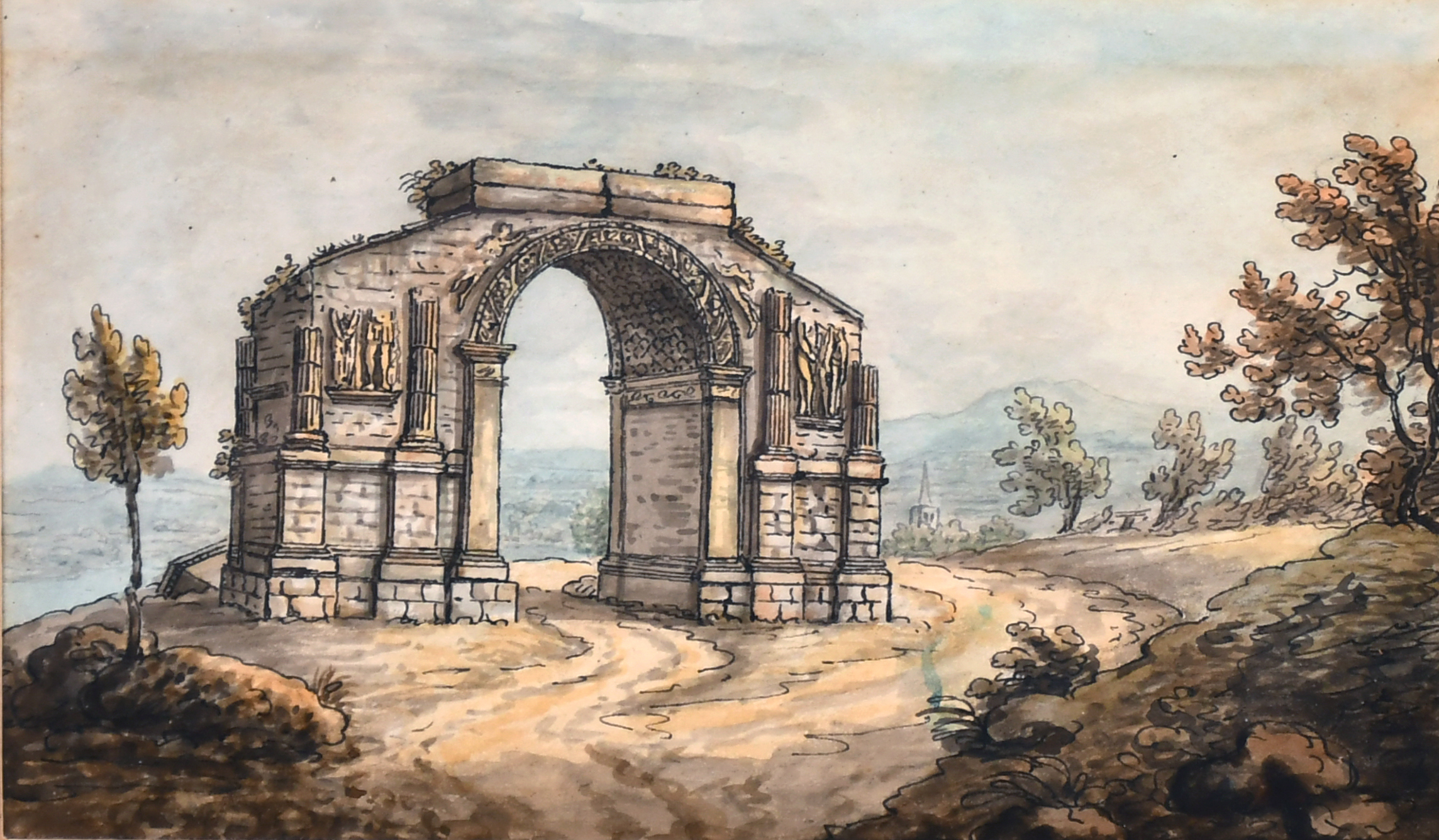 18th Century French School. ‘Ruins at Roman Monument at Mt Remy, Provence, 1782’, Watercolour, - Image 2 of 5