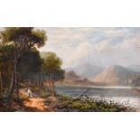 J McIntyre (19th Century) British. A Highland River Landscape with Figures on a Path, Oil on