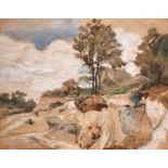 Eugene Delacroix (1798-1863) French. A Sketch of a Rocky Landscape with a Figure, Watercolour,