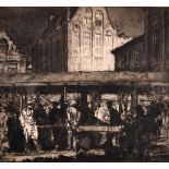 Frank Brangwyn (1867-1956) British. “The Meat Market, Bruges”, Etching, Signed in Pencil, Mounted,