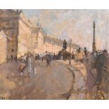 Bernard Dunstan (1920-2017) British. “Prague, Road up to the Castle”, Oil on Board, Signed with