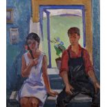 Viktor Fedorovitch Vassine (1919-1997) Russian. “Conversation near the Window”, a Young Couple,