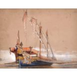 19th Century English School. A Venetian Barge, Watercolour, Mounted, Unframed, 5.5” x 7” (14 x 17.