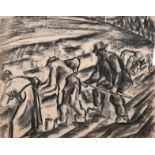 Adriaan Lubbers (1892-1954) Dutch. The Field Workers, Charcoal, Inscribed on a label on reverse,