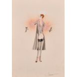 Jonas (20th Century) British. A Fashion Design, Ink and Watercolour, Signed in Pencil, 13.5” x 9.25”