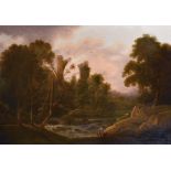 Circle of John Glover (1767-1849) British. A Wooded River Landscape, with Figures in the