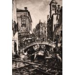 David Muirhead Bone (1876-1953) British. “Canal & Bridge of SS. Apostoli, Venice”, Drypoint Etching,