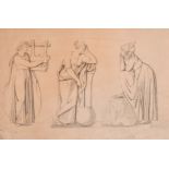 19th Century English School. Classical Female Figures from the Arts, Pencil, Unframed, 9.75” x 14.