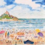 Simeon Stafford (1956- ) British. “St Michael’s Mount”, Oil on Canvas, Signed, and Signed and