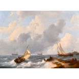 Attributed to Johannes Hermanus Koekkoek (1778-1851) Dutch. ‘A Coastal Scene and Shipping’, Oil on