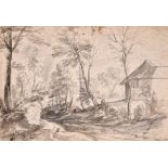 Thomas Kerrich (1748-1828) British. A Wooded Landscape with a House, Pencil and Wash, Indistinctly