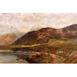 Philip Osment (1861-1947) British. A Highland River Landscape with Figures on a Path, Oil on Canvas,