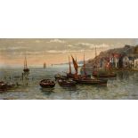 Albert Hodder (c.1850-c.1895) British. A Harbour Scene, with Moored Boats, Oil on Canvas, Signed and